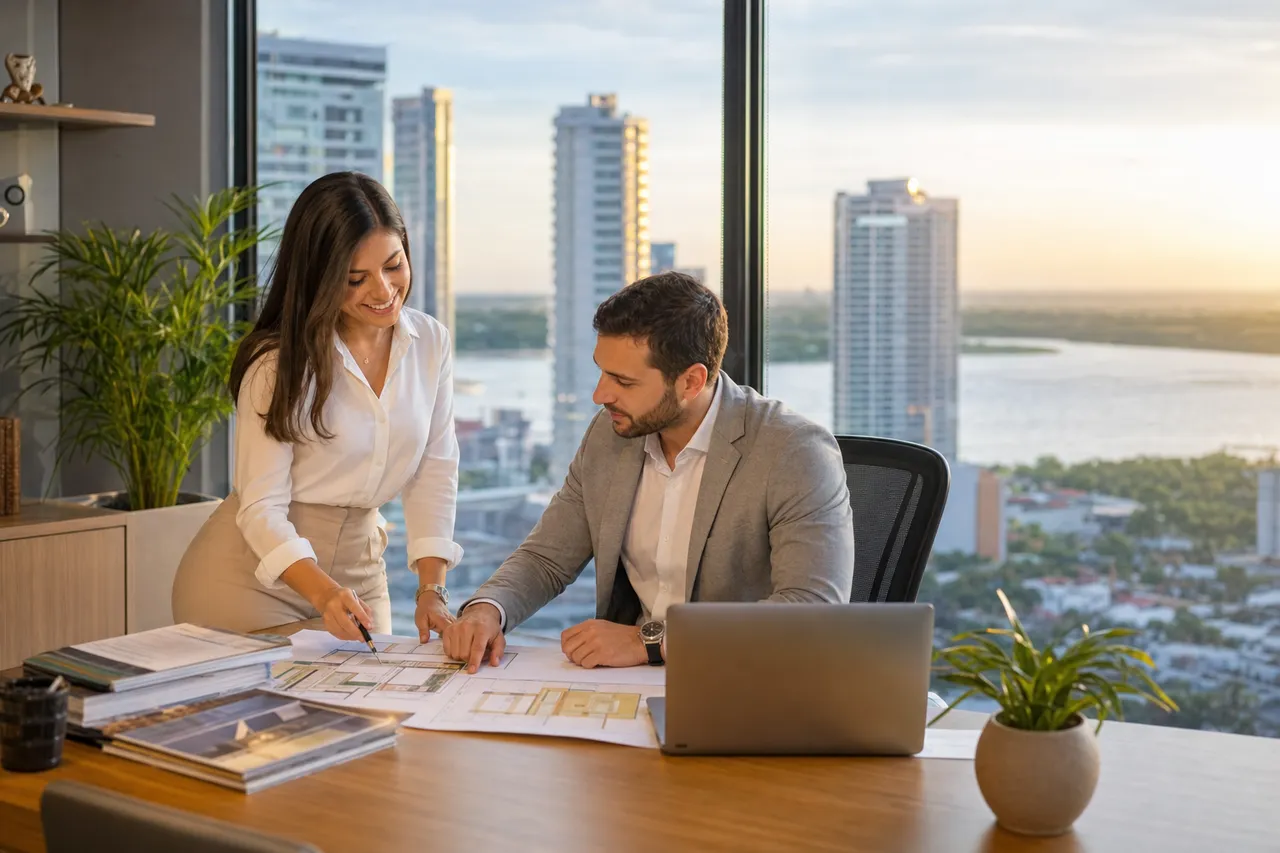 Oficina inmobiliaria moderna en Asunción, Paraguay, con vista al río