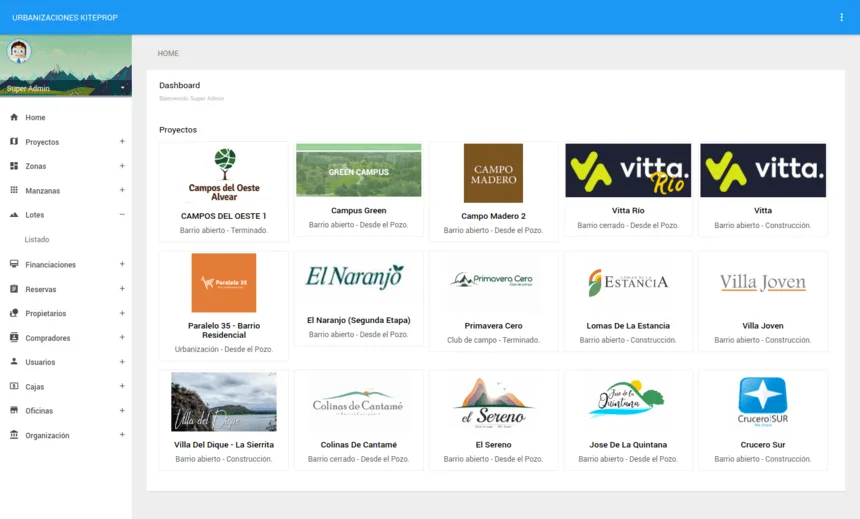 Dashboard de proyectos — Vista general de emprendimientos activos en Urbantify.