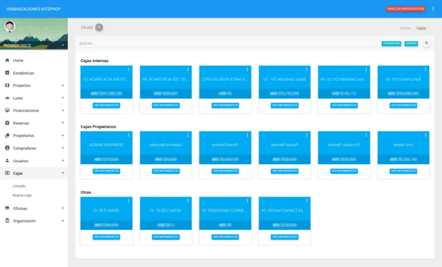 Cajas del proyecto — Cajas internas, de propietarios y conciliación de pagos.